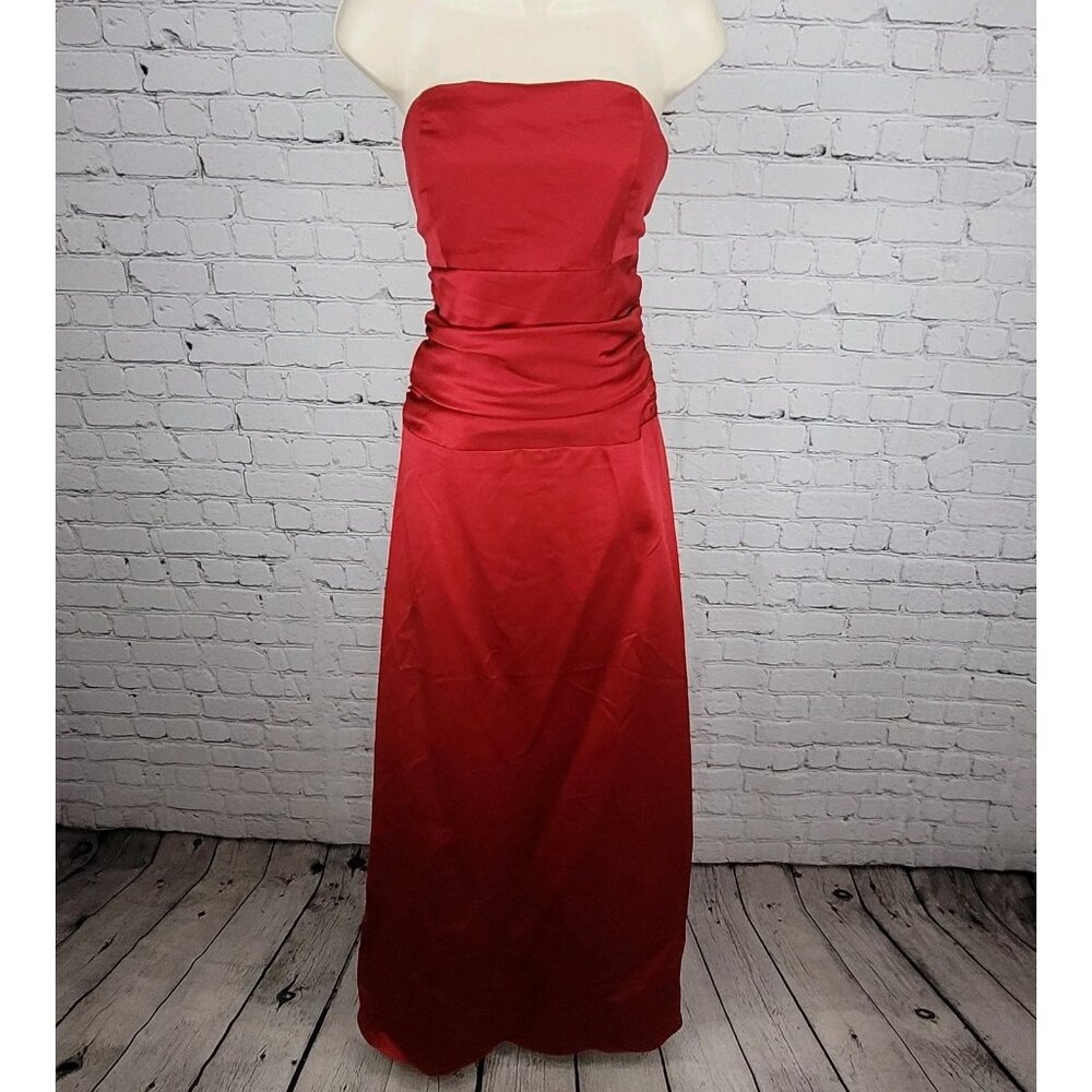 NWT Forever Yours Red Satin Strapless Ruched Back Tie Bridesmaid Dress Size 10